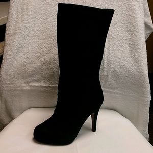 Black Suede Mid Calf High Heel Boots